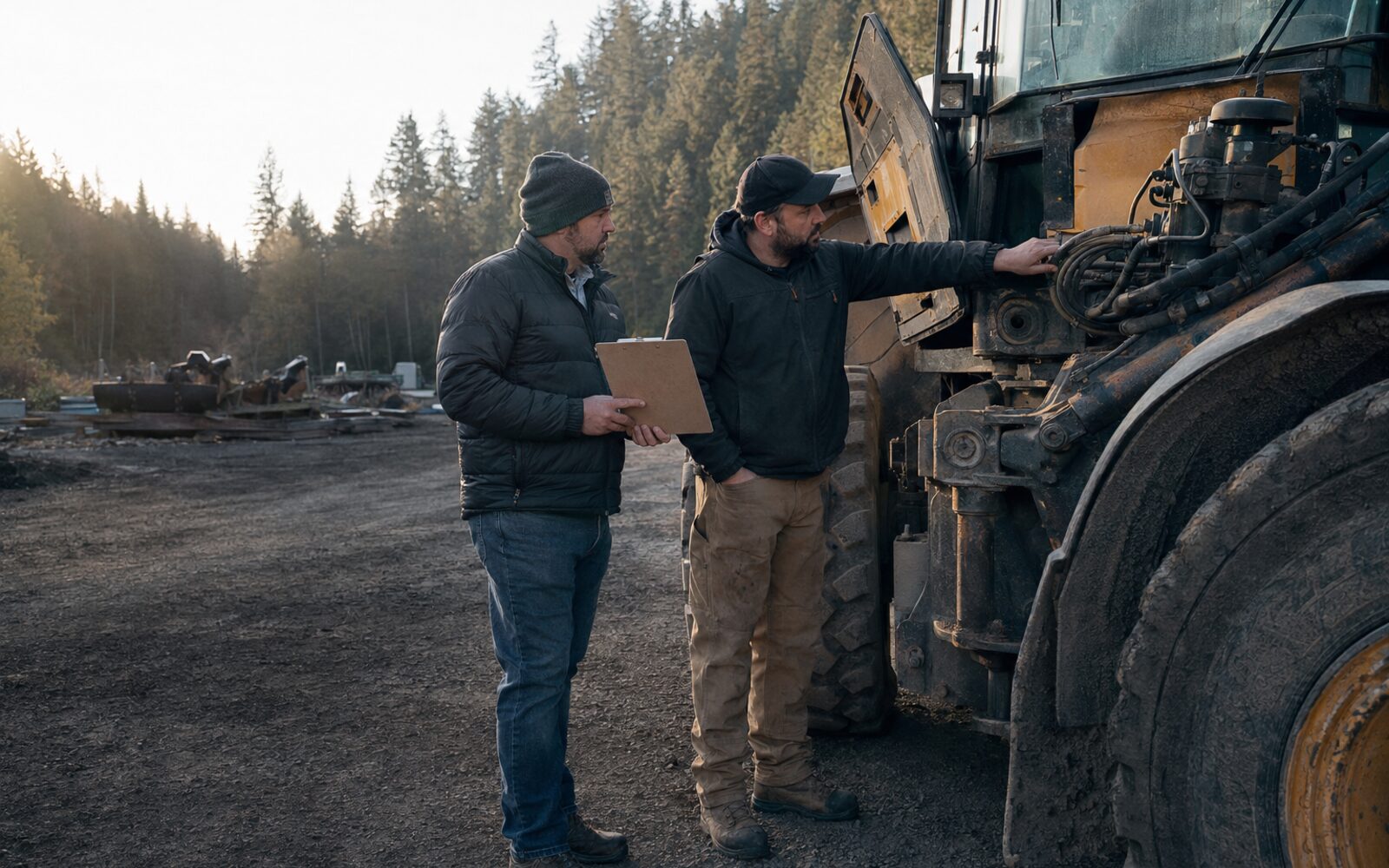Business owner inspecting and documenting commercial equipment